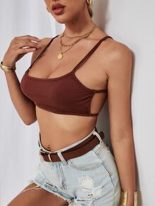 SHEIN Allurite Backless Crop Cami Top - Rust Brown - View 3