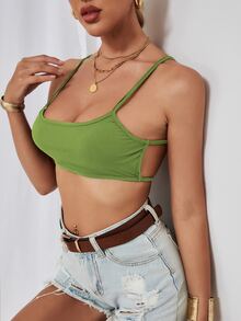 SHEIN Allurite Backless Crop Cami Top - Lime Green - View 4