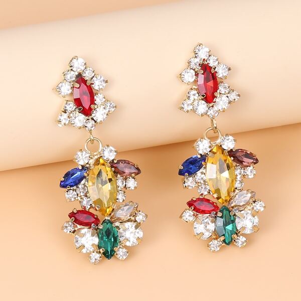 

Rhinestone Decor Earrings, Multicolor