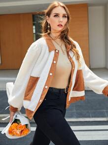 Mulvari Plus Contrast Trim Dual Pocket Teddy Jacket - White - View 2