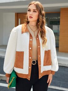 Mulvari Plus Contrast Trim Dual Pocket Teddy Jacket - White - View 4