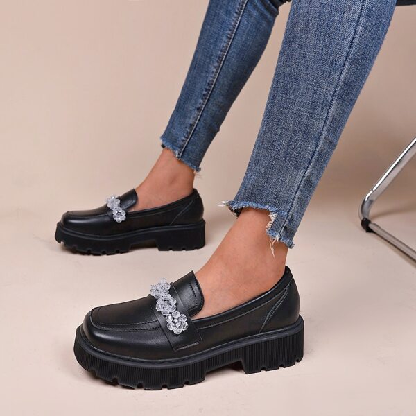 

Minimalist Rhinestone Decor Loafer Flatform Shoes, Black