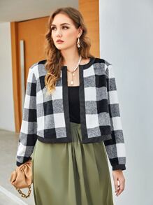 Modelyn Cazadora teddy de cuadros con estampado ribete en contraste - Blanco y Negro - Ver 2