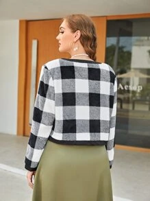 Modelyn Cazadora teddy de cuadros con estampado ribete en contraste - Blanco y Negro - Ver 3