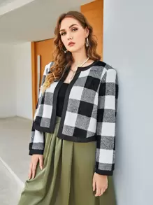 Modelyn Cazadora teddy de cuadros con estampado ribete en contraste - Blanco y Negro - Ver 1