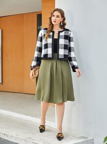 Modelyn Cazadora teddy de cuadros con estampado ribete en contraste - Blanco y Negro - Ver 5