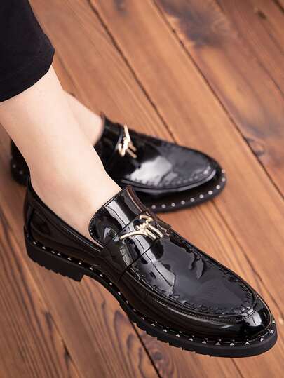 Men Metal Patch Slip On Loafers