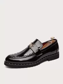 Men Metal Patch Slip On Loafers - Black - View 2