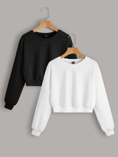 SHEIN EZwear 2 piezas Sudadera con mangas raglán sólidas, Tops de manga larga para otoño/invierno