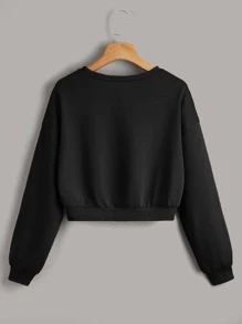 SHEIN EZwear 2pcs Solid Raglan Sleeve Sweatshirt,Long Sleeve Tops In Fall/Winter - Black and White - View 5