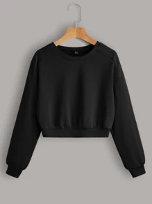 SHEIN EZwear 2pcs Solid Raglan Sleeve Sweatshirt,Long Sleeve Tops In Fall/Winter - Black and White - View 9