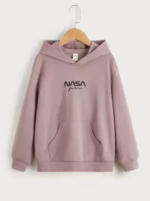 SHEIN 男孩字母圖案小袋口袋連帽衫