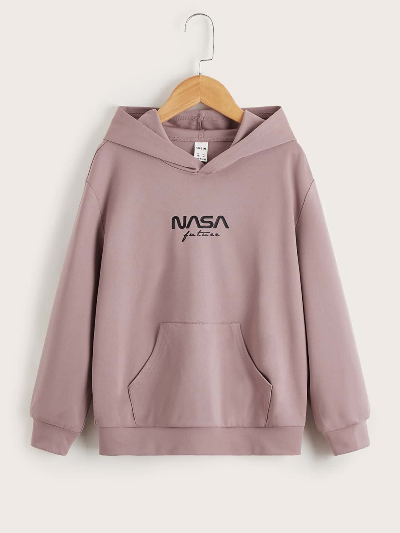 SHEIN 男孩字母圖案小袋口袋連帽衫