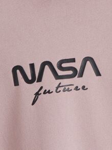 SHEIN 男孩字母圖案小袋口袋連帽衫