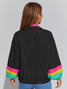 SHEIN EZwear 撞色落肩袖拉鍊夾克 - 彩色 - 查看 2