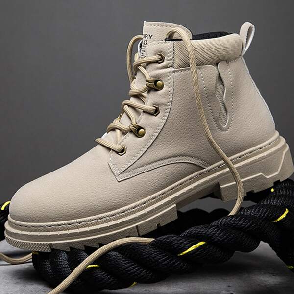 

Men Lace-up Front Combat Boots, Beige