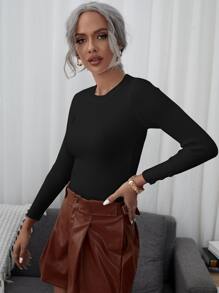 SHEIN LUNE Ribbed Knit Slim Fit Sweater - Black - View 3