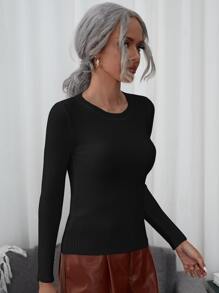 SHEIN LUNE Ribbed Knit Slim Fit Sweater - Black - View 5