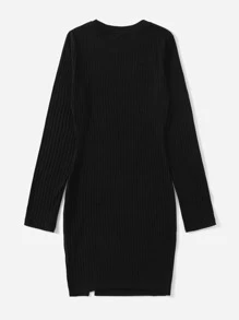 SHEIN Essnce Vestido tejido de canalé bajo con abertura - Negro - Ver 2