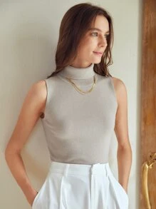 MOTF PREMIUM MERINO WOOL BLEND TURTLENECK KNIT TOP - Light Grey - View 8