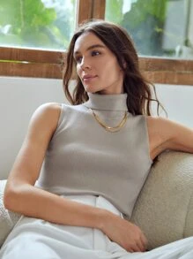 MOTF PREMIUM MERINO WOOL BLEND TURTLENECK KNIT TOP - Light Grey - View 9