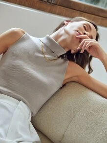 MOTF PREMIUM MERINO WOOL BLEND TURTLENECK KNIT TOP - Light Grey - View 10