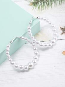 人造珍珠串珠環形耳環