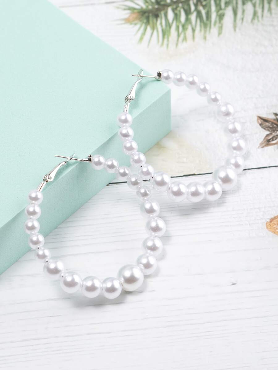 人造珍珠串珠環形耳環