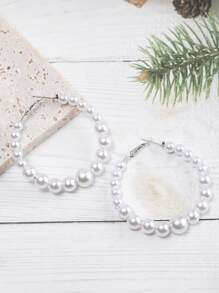 人造珍珠串珠環形耳環