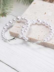 人造珍珠串珠環形耳環