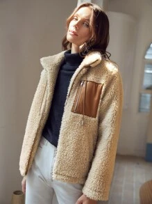 MOTF PREMIUM STRAIGHT FIT TEDDY JACKET - Khaki - View 1