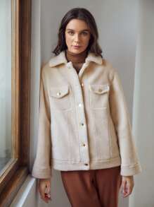 MOTF PREMIUM SHEARLING RELAXED FIT JACKET - Beige - View 10