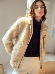 MOTF PREMIUM STRAIGHT FIT TEDDY JACKET - Khaki - View 4