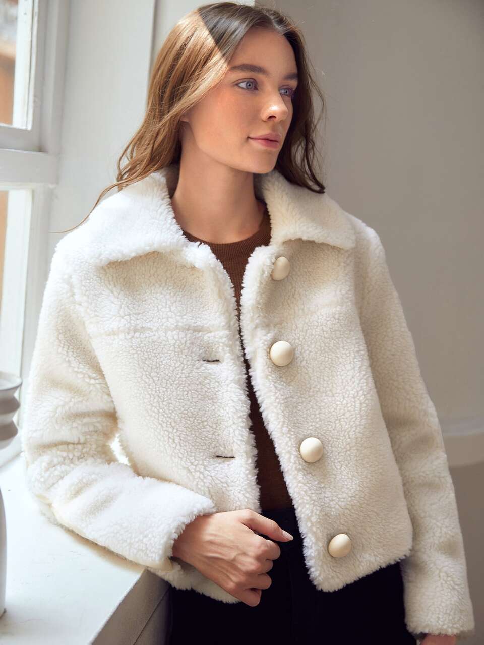 MOTF WOOL-MIX SHEARLING CROP JACKET