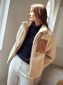 MOTF PREMIUM STRAIGHT FIT TEDDY JACKET - Khaki - View 5