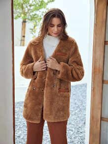 MOTF PREMIUM 羊羔毛寬鬆版型腰帶外套 - 棕色 - 查看 4