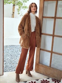 MOTF PREMIUM 羊羔毛寬鬆版型腰帶外套 - 棕色 - 查看 6