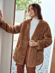 MOTF PREMIUM 羊羔毛寬鬆版型腰帶外套 - 棕色 - 查看 7