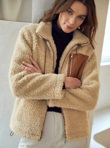 MOTF PREMIUM STRAIGHT FIT TEDDY JACKET - Khaki - View 8