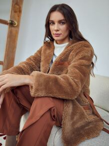 MOTF PREMIUM 羊羔毛寬鬆版型腰帶外套 - 棕色 - 查看 8