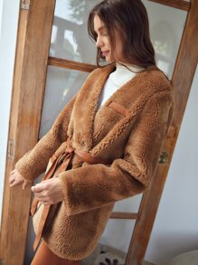 MOTF PREMIUM 羊羔毛寬鬆版型腰帶外套 - 棕色 - 查看 10