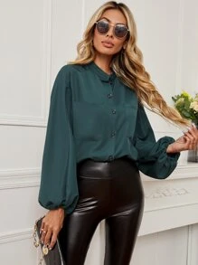 雙口袋燈籠袖襯衫