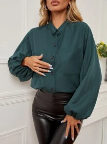 雙口袋燈籠袖襯衫