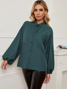 雙口袋燈籠袖襯衫