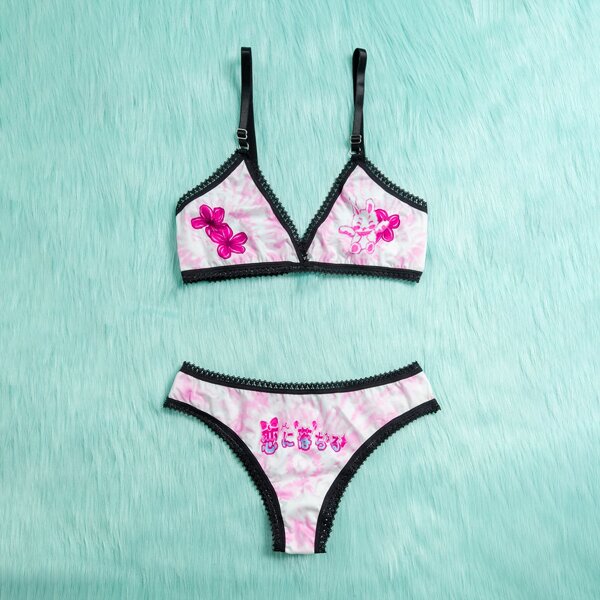 

Cartoon Graphic Lingerie Set, Pink