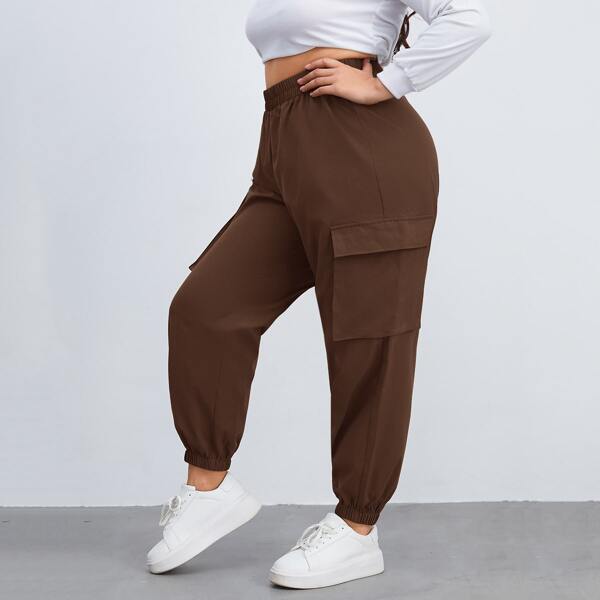 

Plus Flap Pocket Cargo Pants, Coffee brown