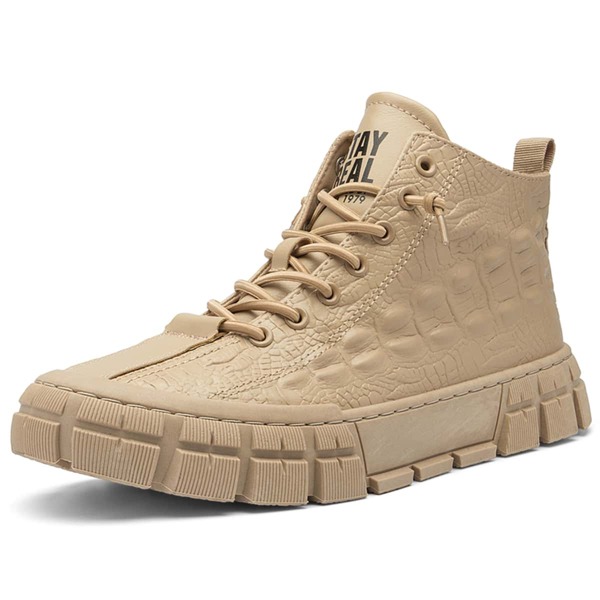 

Men Crocodile Embossed Lace-up Front Sneakers, Khaki