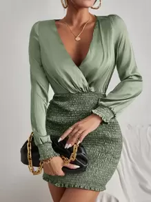 SHEIN SXY Đầm Dải chun màu trơn Gợi cảm - Màu xanh Bạc hà - Xem 1