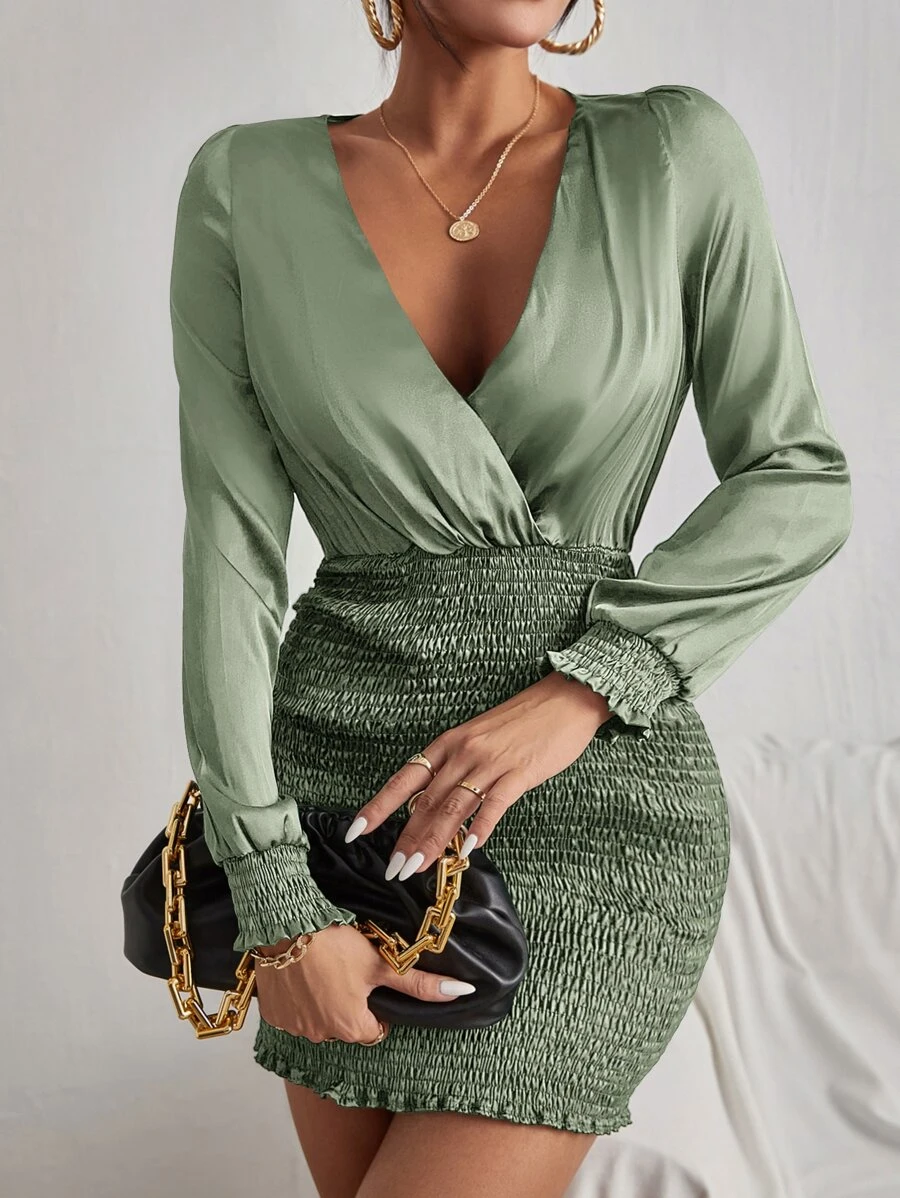 SHEIN SXY Đầm Dải chun màu trơn Gợi cảm - Màu xanh Bạc hà - Xem 1