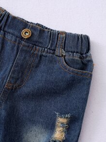 SHEIN 年輕女孩花卉印花荷葉邊上衣與破洞牛仔褲 - 彩色 - 查看 7